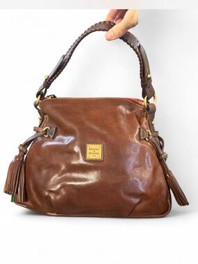 Dooney & Bourke Florentine Chestnut Brown Leather Hobo Shoulder Bag with Tassels